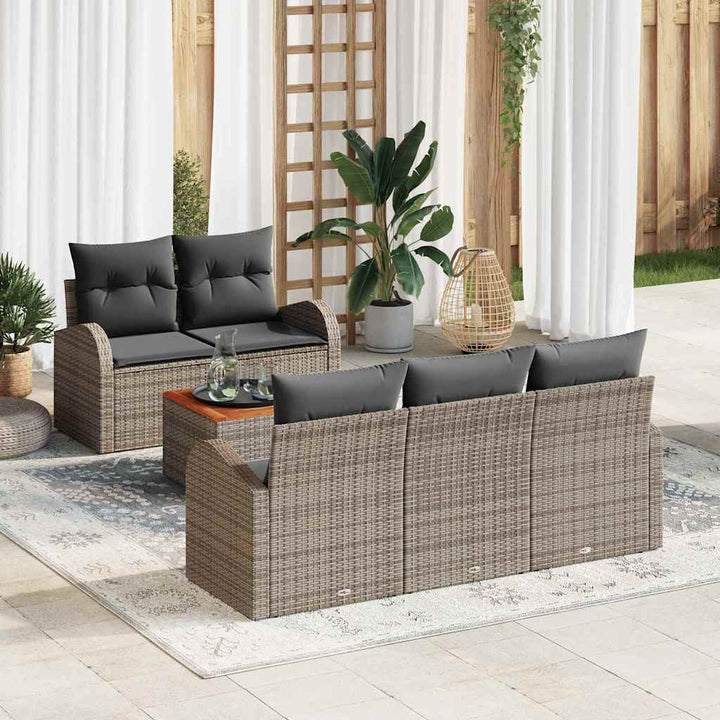 Havesofa Sæt med pude 6 pcs Grå polyrattan