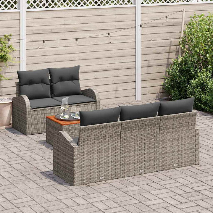Havesofa Sæt med pude 6 pcs Grå polyrattan