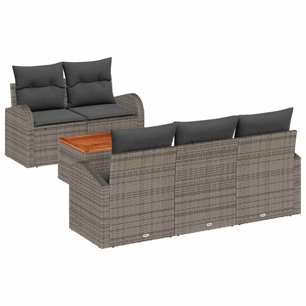 Havesofa Sæt med pude 6 pcs Grå polyrattan