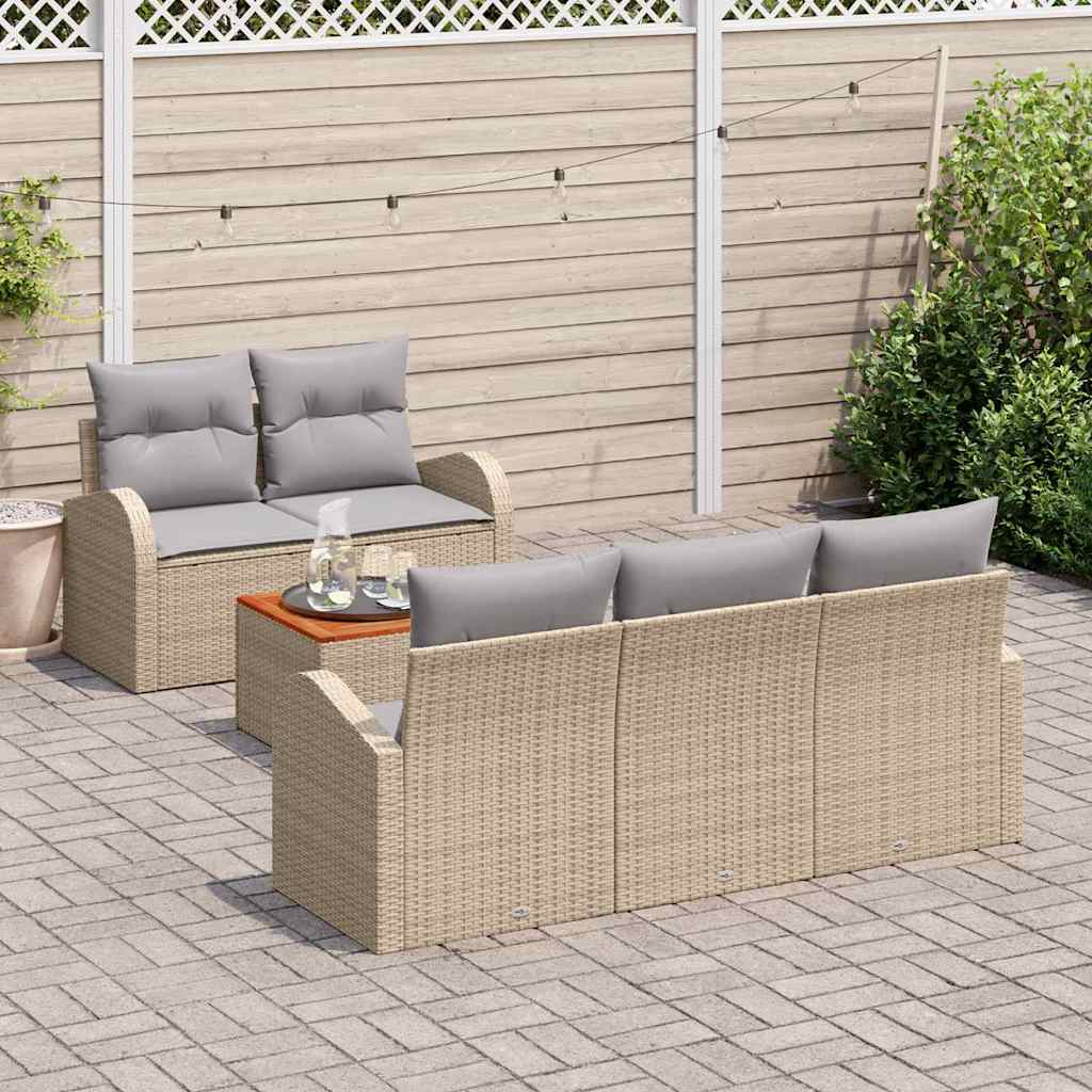 Havesofa Sæt med pude 6 pcs Beige polyrattan