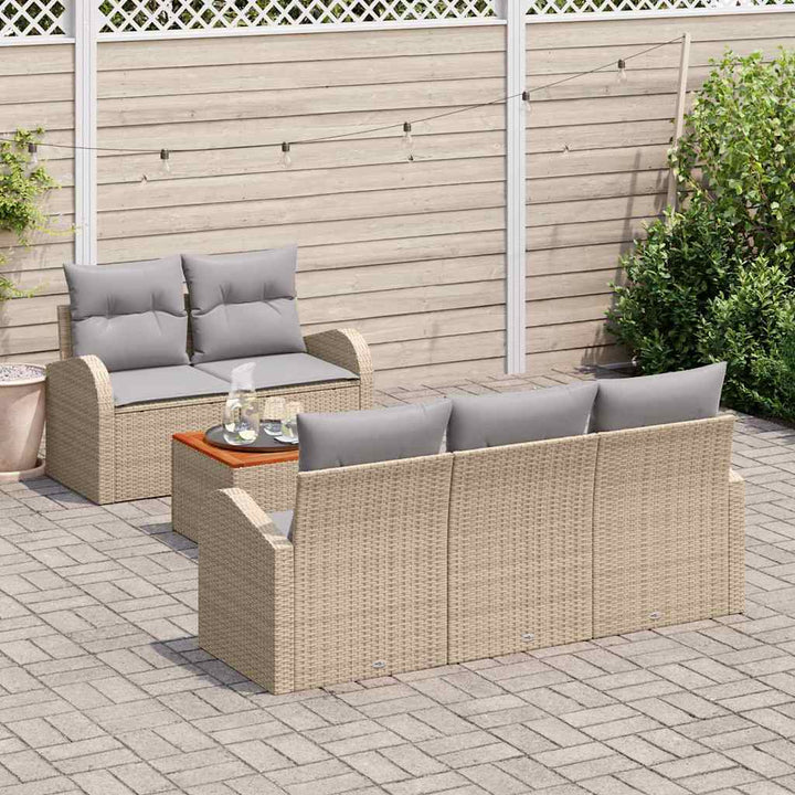 Havesofa Sæt med pude 6 pcs Beige polyrattan