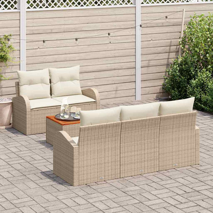 Havesofa Sæt med pude 6 pcs Beige polyrattan