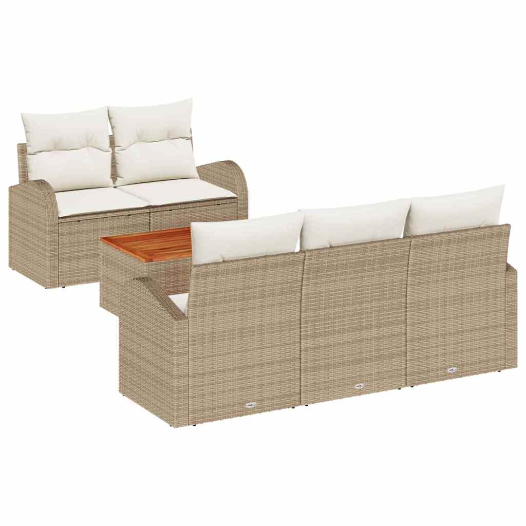 Havesofa Sæt med pude 6 pcs Beige polyrattan