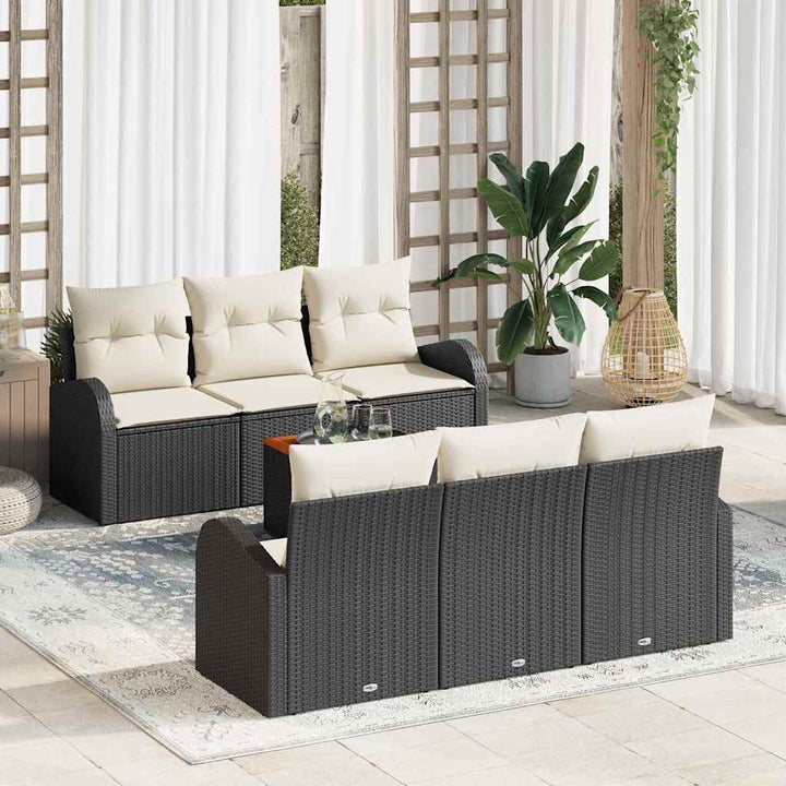 Havesofa Sæt med pude 7 pcs Sort polyrattan