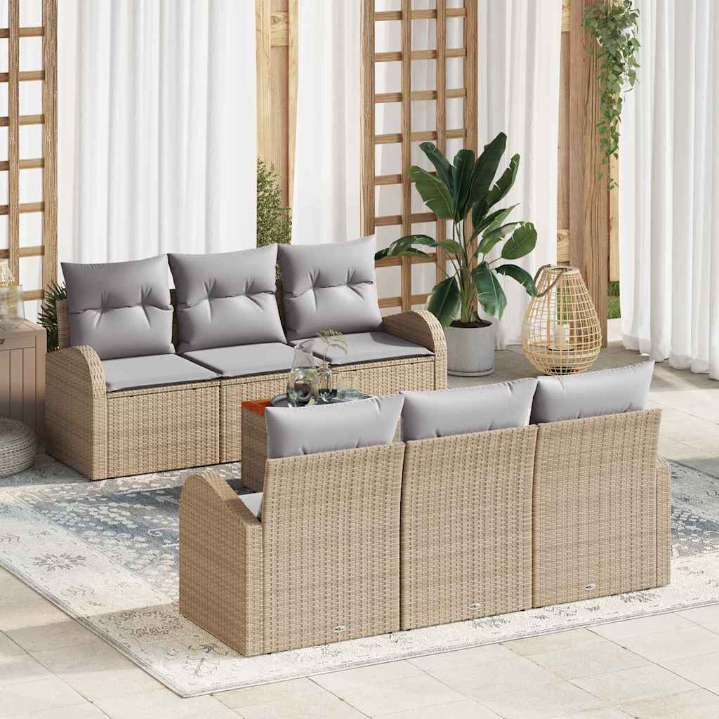 Havesofa Sæt med pude 7 pcs Beige polyrattan