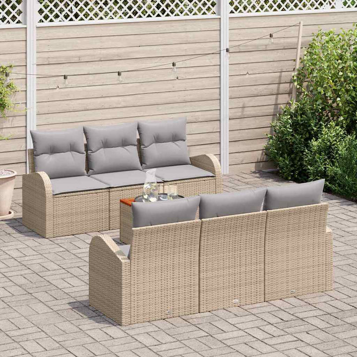 Havesofa Sæt med pude 7 pcs Beige polyrattan