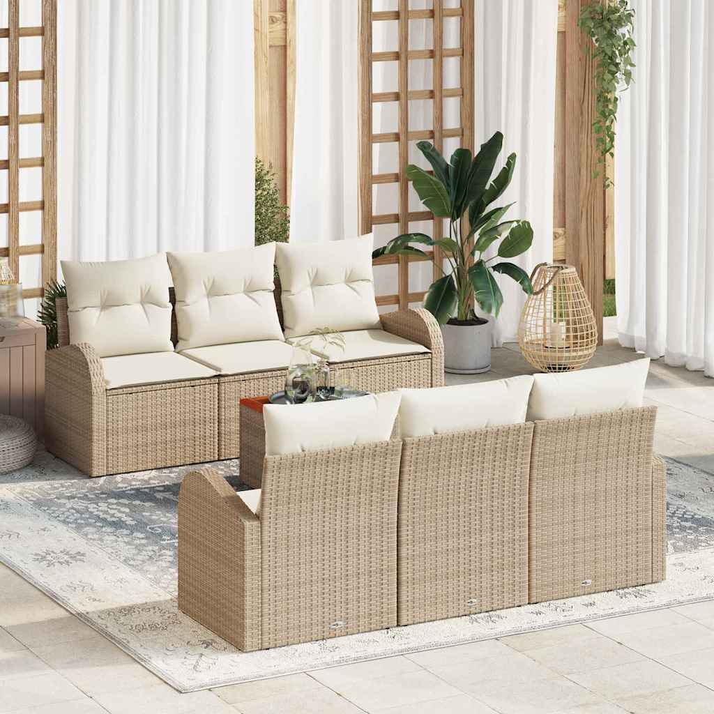 Havesofa Sæt med pude 7 pcs Beige polyrattan