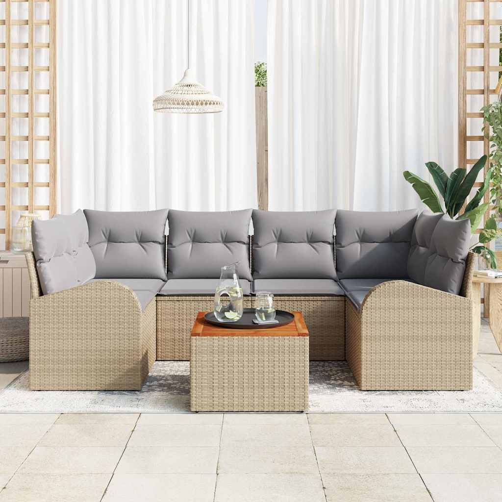 Havesofa Sæt 7 stk. Beige polyrattan