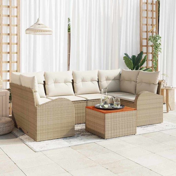 Havesofa Sæt med pude 7 pcs Beige polyrattan