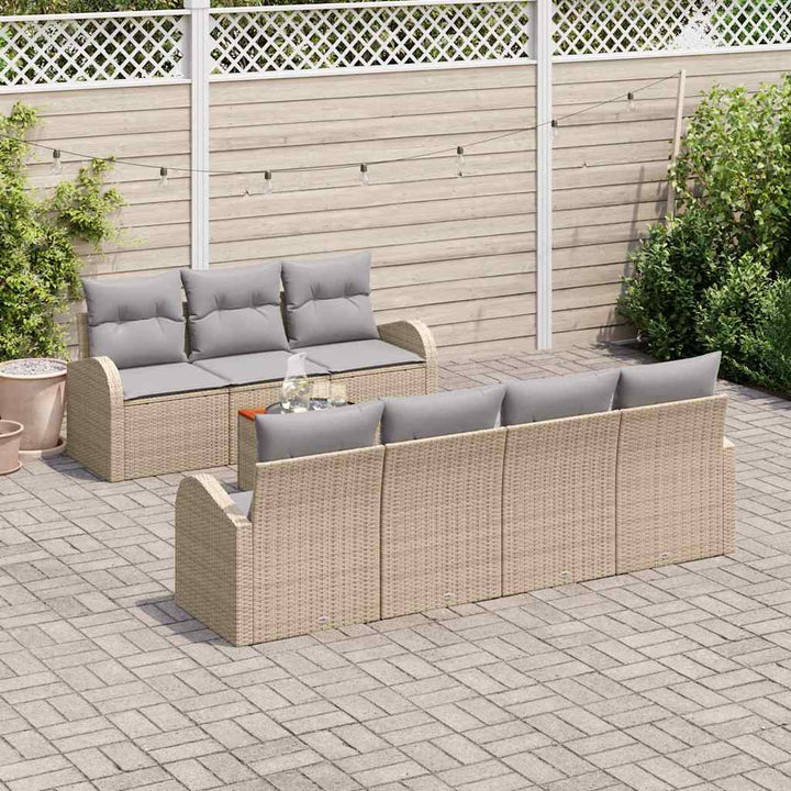 Havesofa Sæt med pude 8 pcs Beige polyrattan