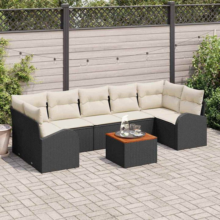 Havesofa Sæt 8 stk. Sort polyrattan