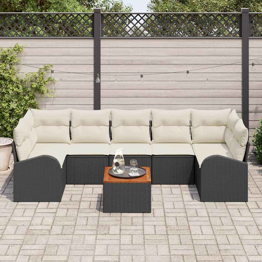 Havesofa Sæt 8 stk. Sort polyrattan