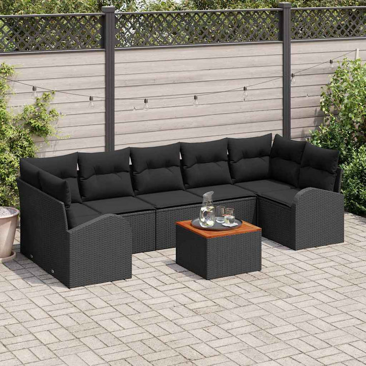 Havesofa Sæt med pude 8 pcs Sort polyrattan