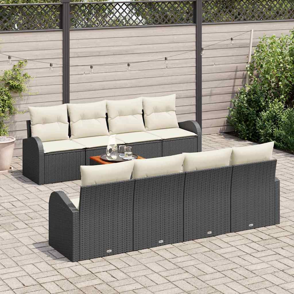 Havesofa Sæt med pude 9 pcs Sort polyrattan