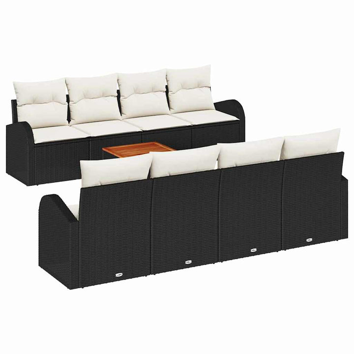Havesofa Sæt med pude 9 pcs Sort polyrattan