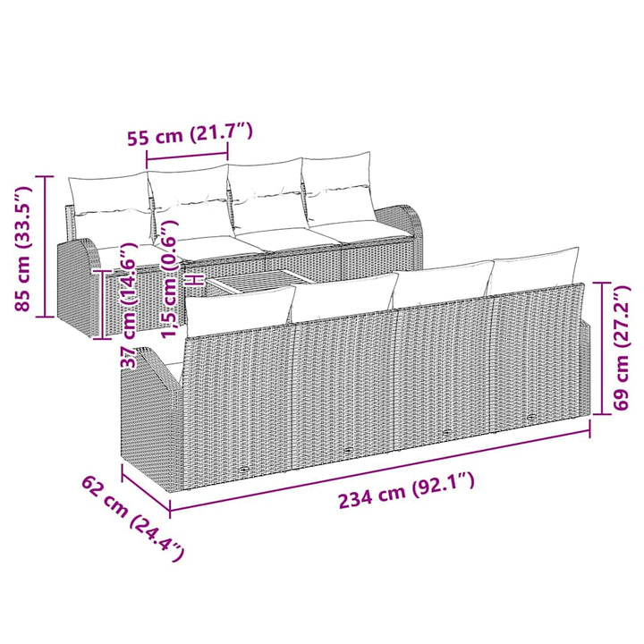 Havesofa Sæt med pude 9 pcs Sort polyrattan