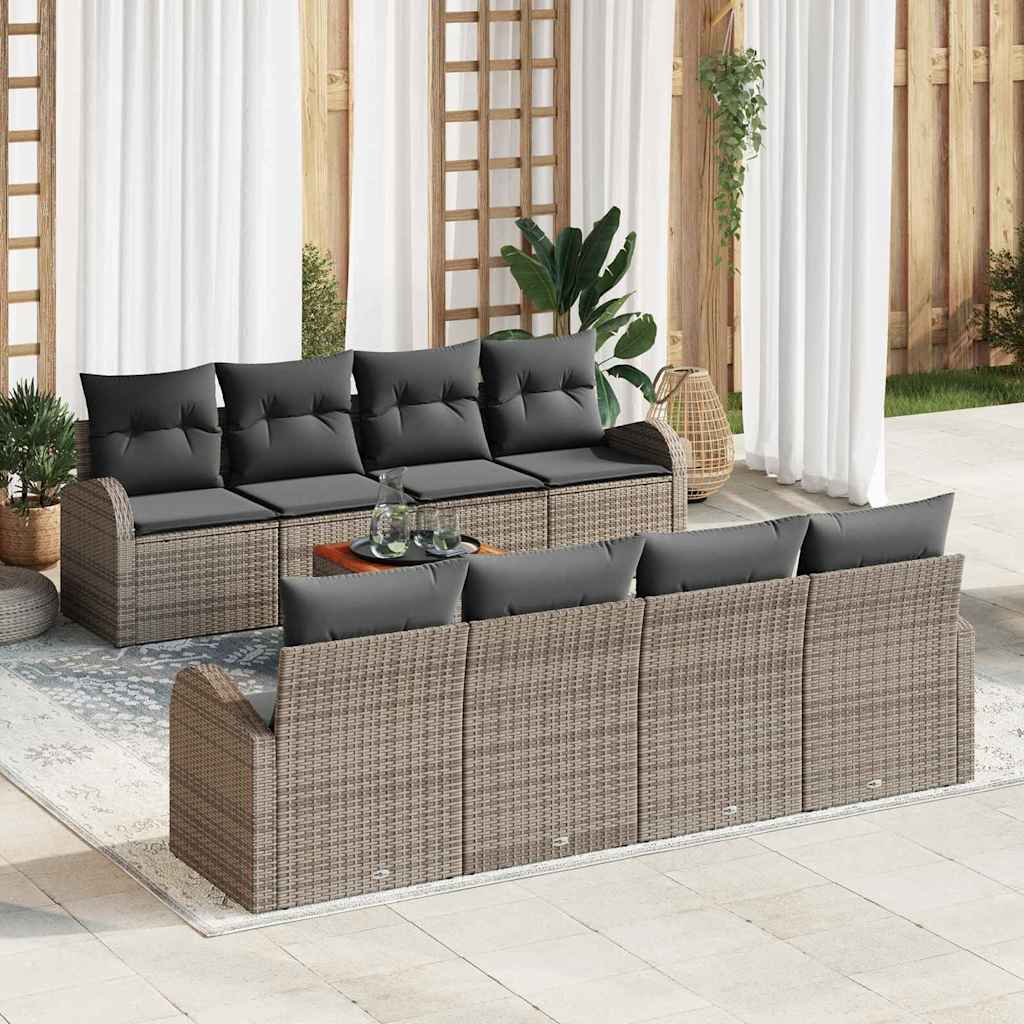 Havesofa Sæt med pude 9 pcs Grå polyrattan