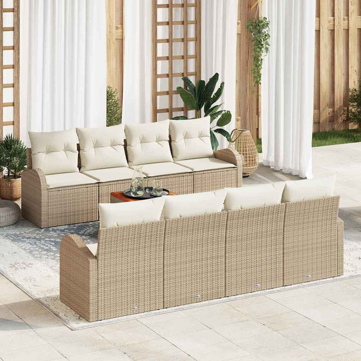 Havesofa Sæt med pude 9 pcs Beige polyrattan