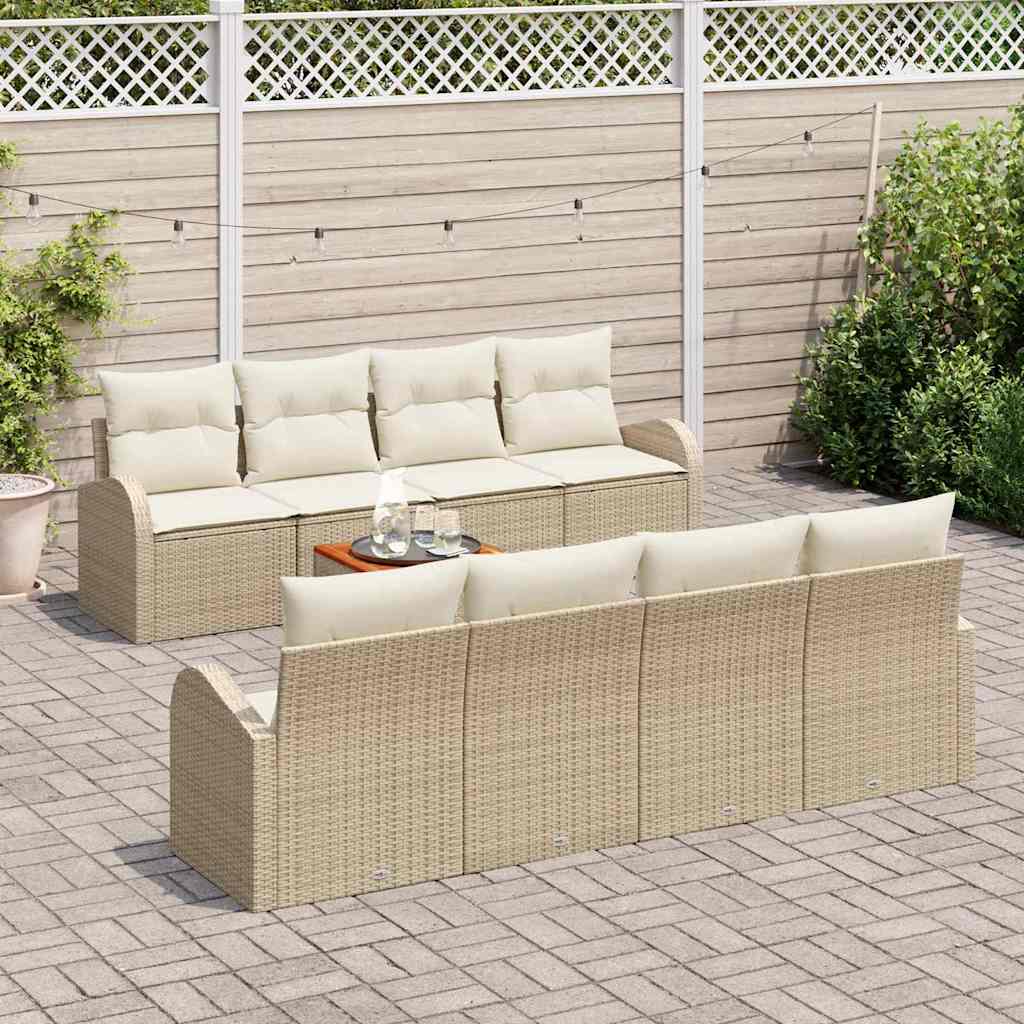 Havesofa Sæt med pude 9 pcs Beige polyrattan