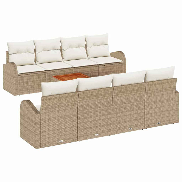 Havesofa Sæt med pude 9 pcs Beige polyrattan