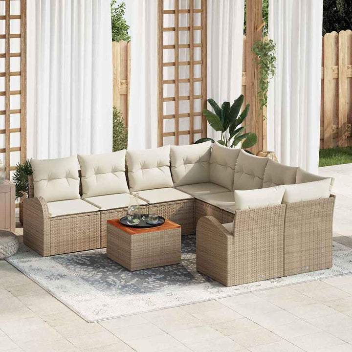 Havesofa Sæt med pude 9 pcs Beige polyrattan