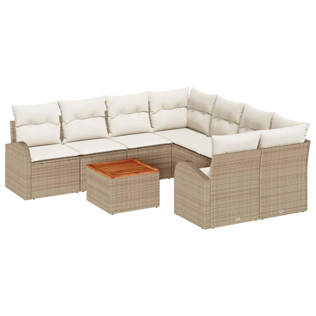 Havesofa Sæt med pude 9 pcs Beige polyrattan