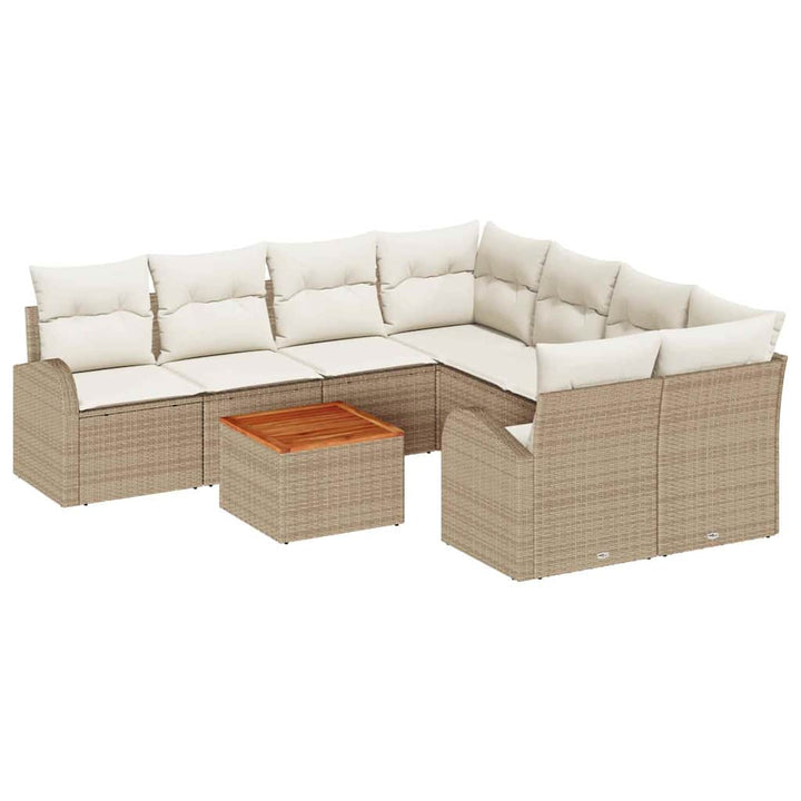 Havesofa Sæt med pude 9 pcs Beige polyrattan