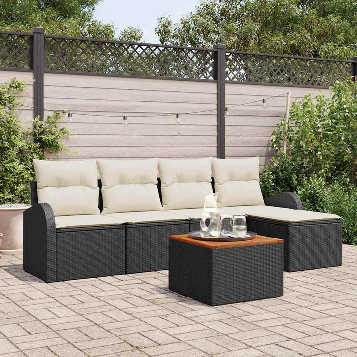 Havesofa Sæt med pude 6 pcs Sort polyrattan