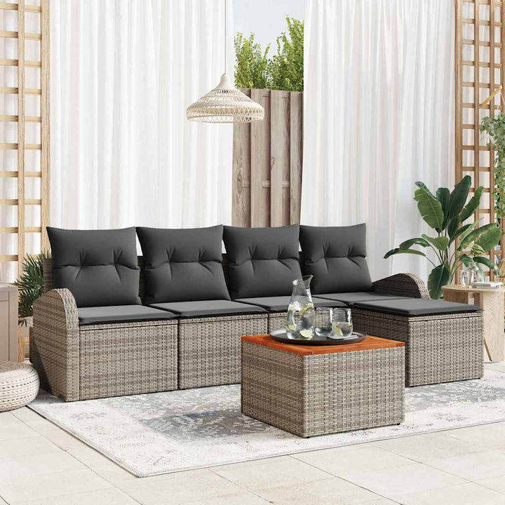 Havesofa Sæt med pude 6 pcs Grå polyrattan