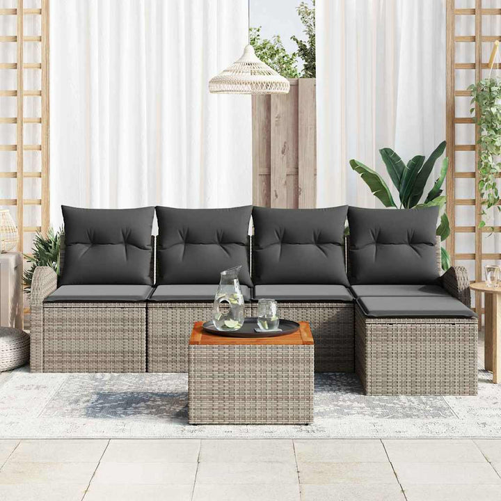 Havesofa Sæt med pude 6 pcs Grå polyrattan