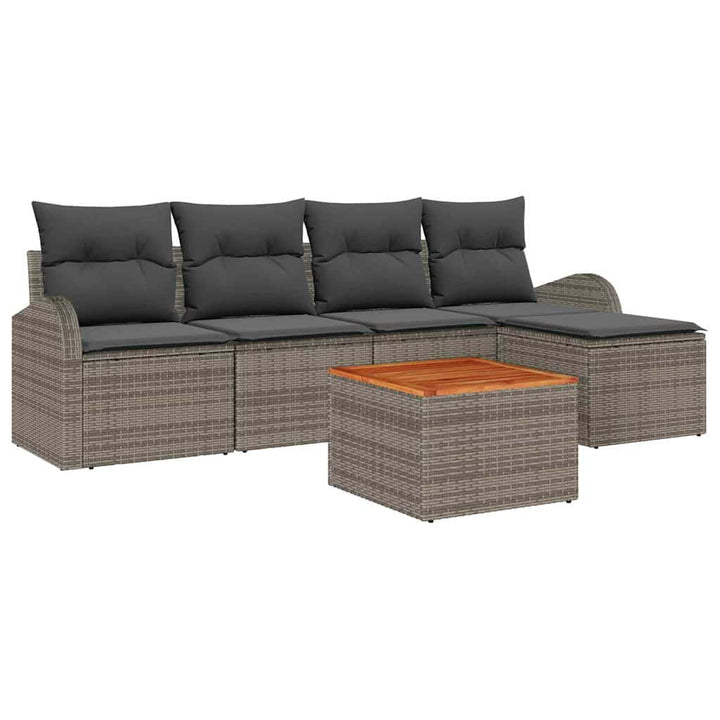 Havesofa Sæt med pude 6 pcs Grå polyrattan