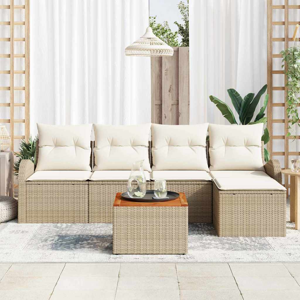 Havesofa Sæt med pude 6 pcs Beige polyrattan