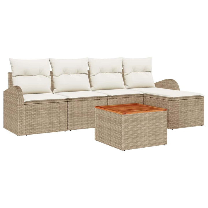 Havesofa Sæt med pude 6 pcs Beige polyrattan