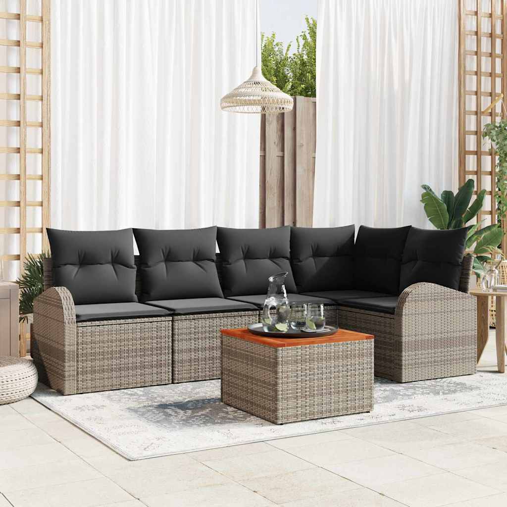 Havesofa Sæt med pude 6 pcs Grå polyrattan