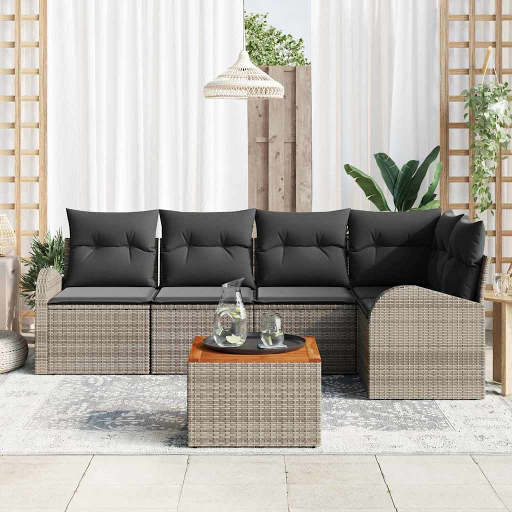 Havesofa Sæt med pude 6 pcs Grå polyrattan