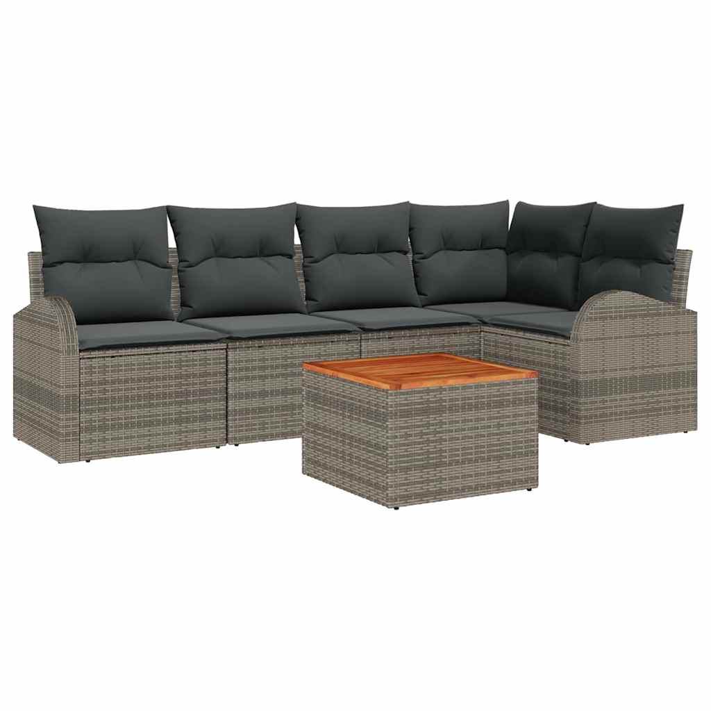 Havesofa Sæt med pude 6 pcs Grå polyrattan