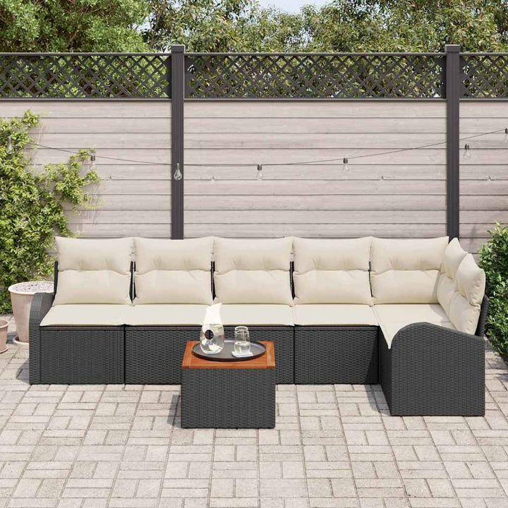 Havesofa Sæt med pude 7 pcs Sort polyrattan