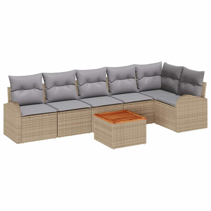 Havesofa Sæt med pude 7 pcs Beige polyrattan
