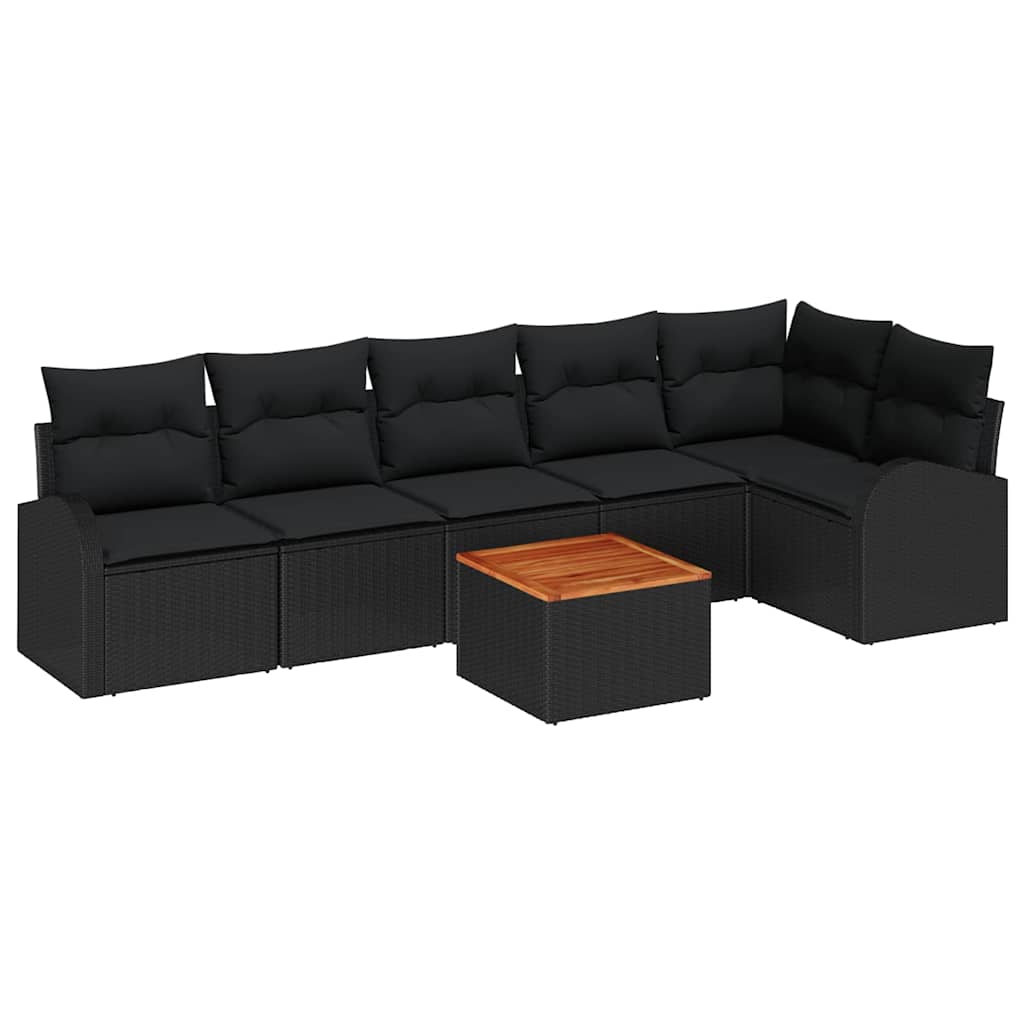 Havesofa Sæt med pude 7 pcs Sort polyrattan