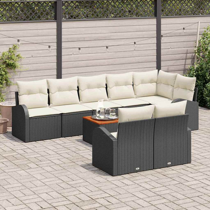 Havesofa Sæt med pude 9 pcs Sort polyrattan