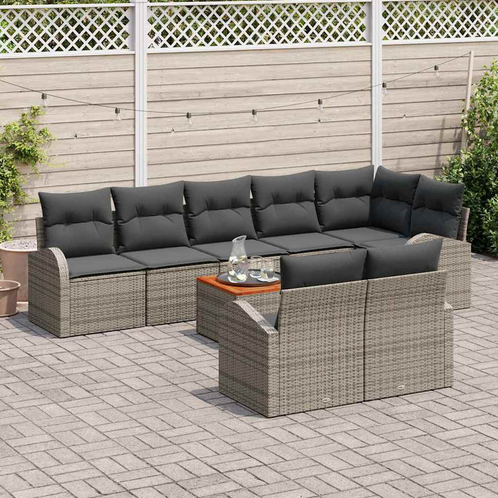 Havesofa Sæt med pude 9 pcs Grå polyrattan