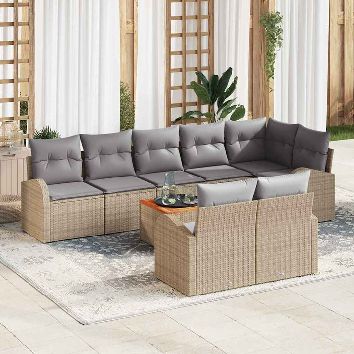 Havesofa Sæt med pude 9 pcs Beige polyrattan