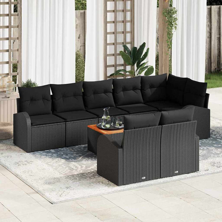 Havesofa Sæt med pude 9 pcs Sort polyrattan