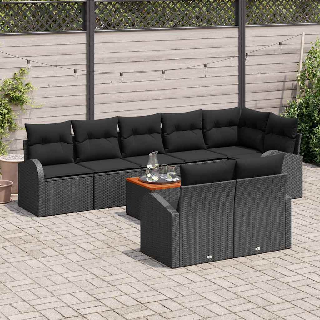 Havesofa Sæt med pude 9 pcs Sort polyrattan