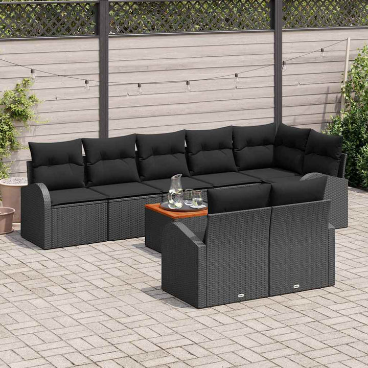 Havesofa Sæt med pude 9 pcs Sort polyrattan