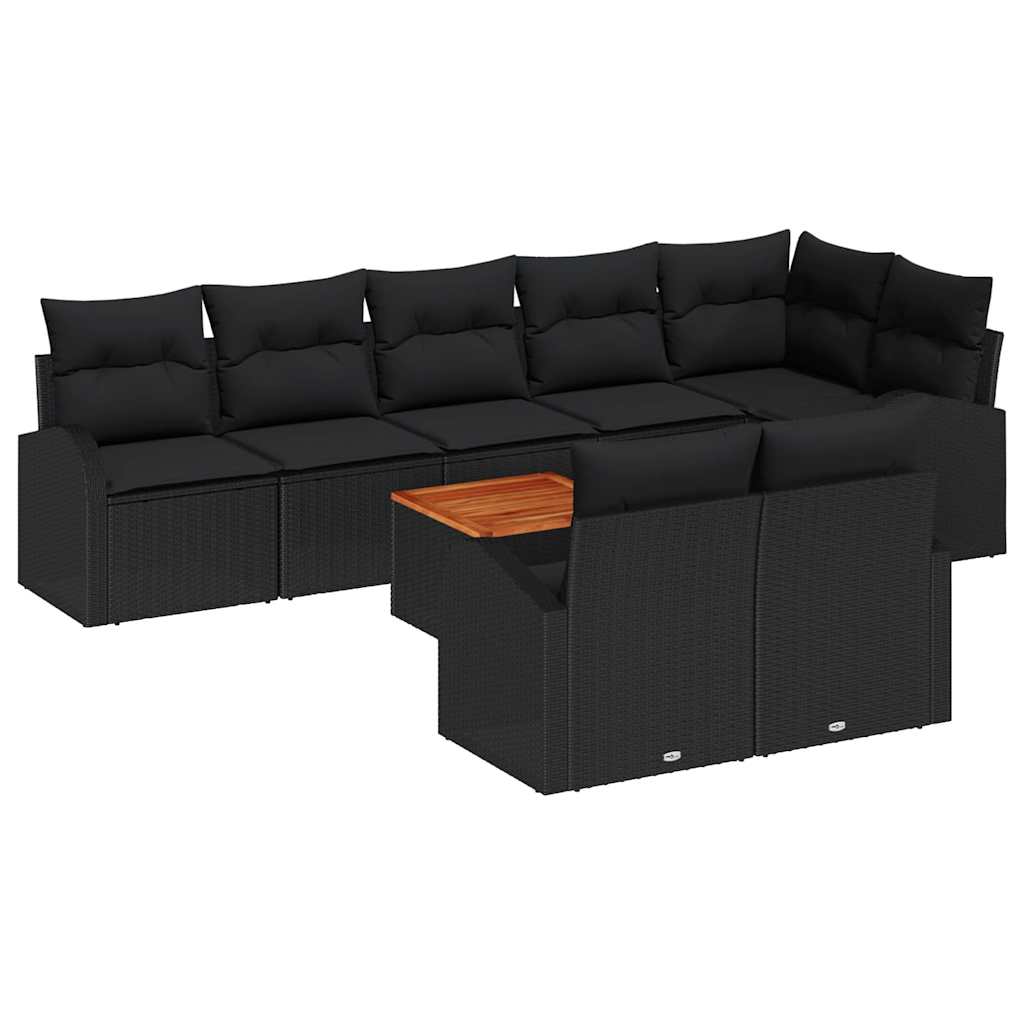 Havesofa Sæt med pude 9 pcs Sort polyrattan