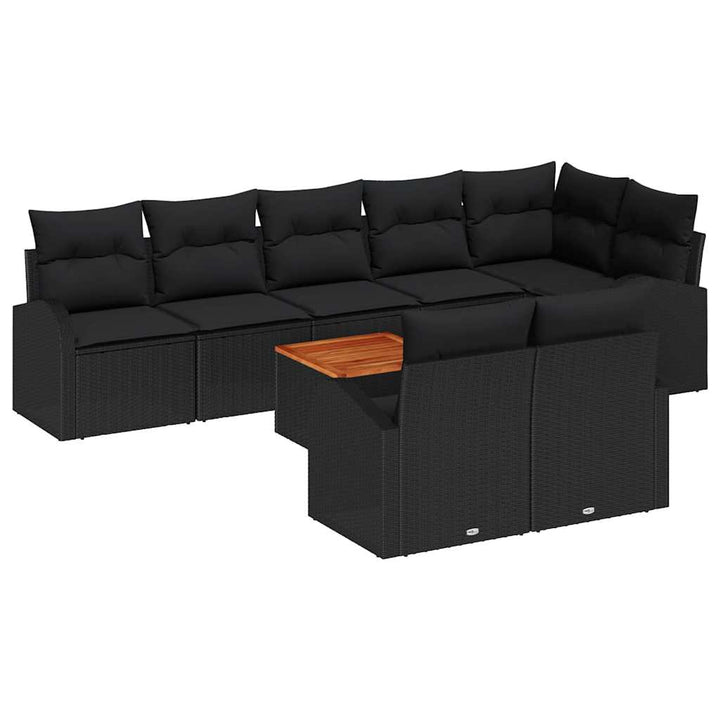 Havesofa Sæt med pude 9 pcs Sort polyrattan