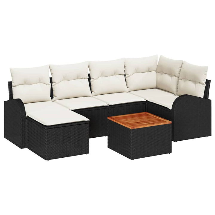 Havesofa Sæt 7 stk. Sort polyrattan