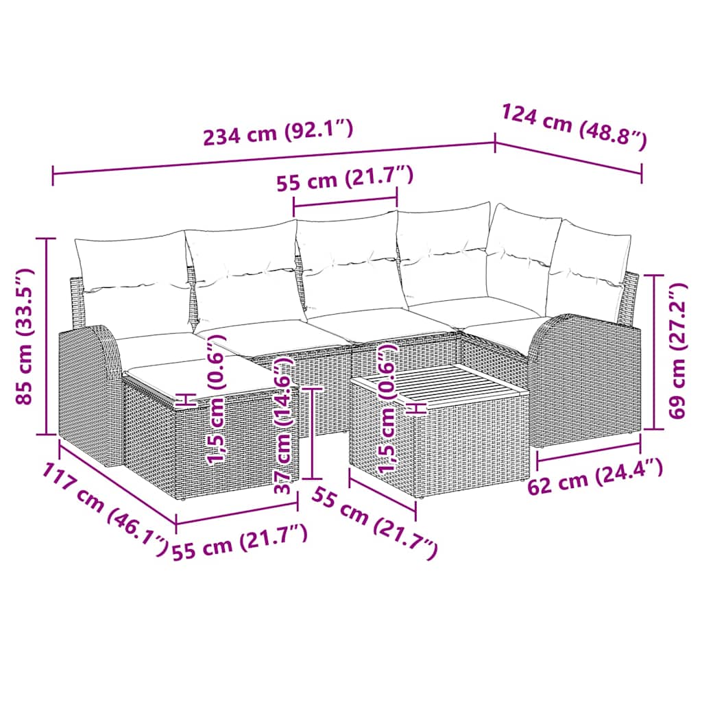 Havesofa Sæt 7 stk. Sort polyrattan