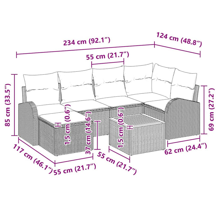 Havesofa Sæt 7 stk. Sort polyrattan